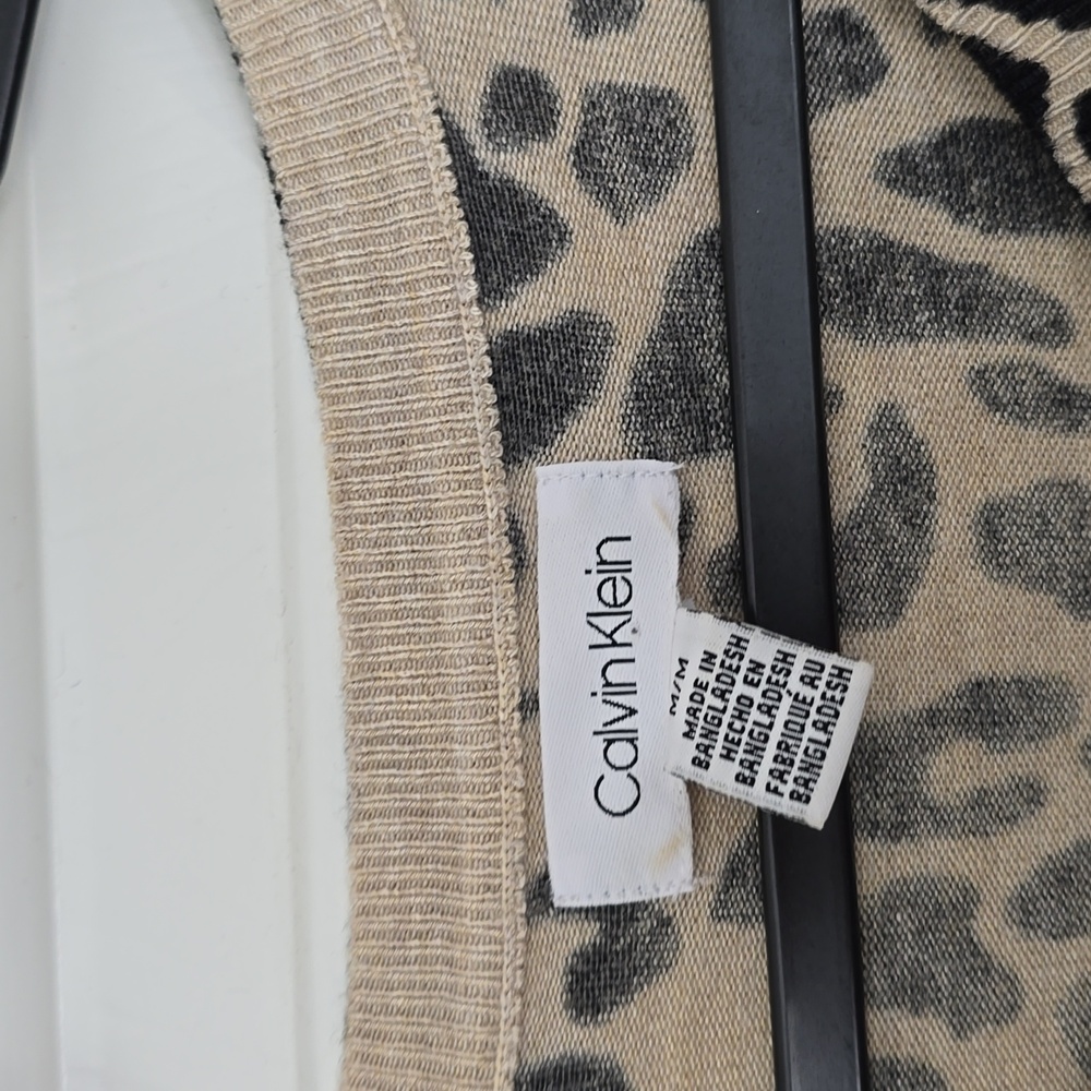 Calvin Klein Leopard Print Blouse - Black and Tan Sz Med - Picture 3 of 4